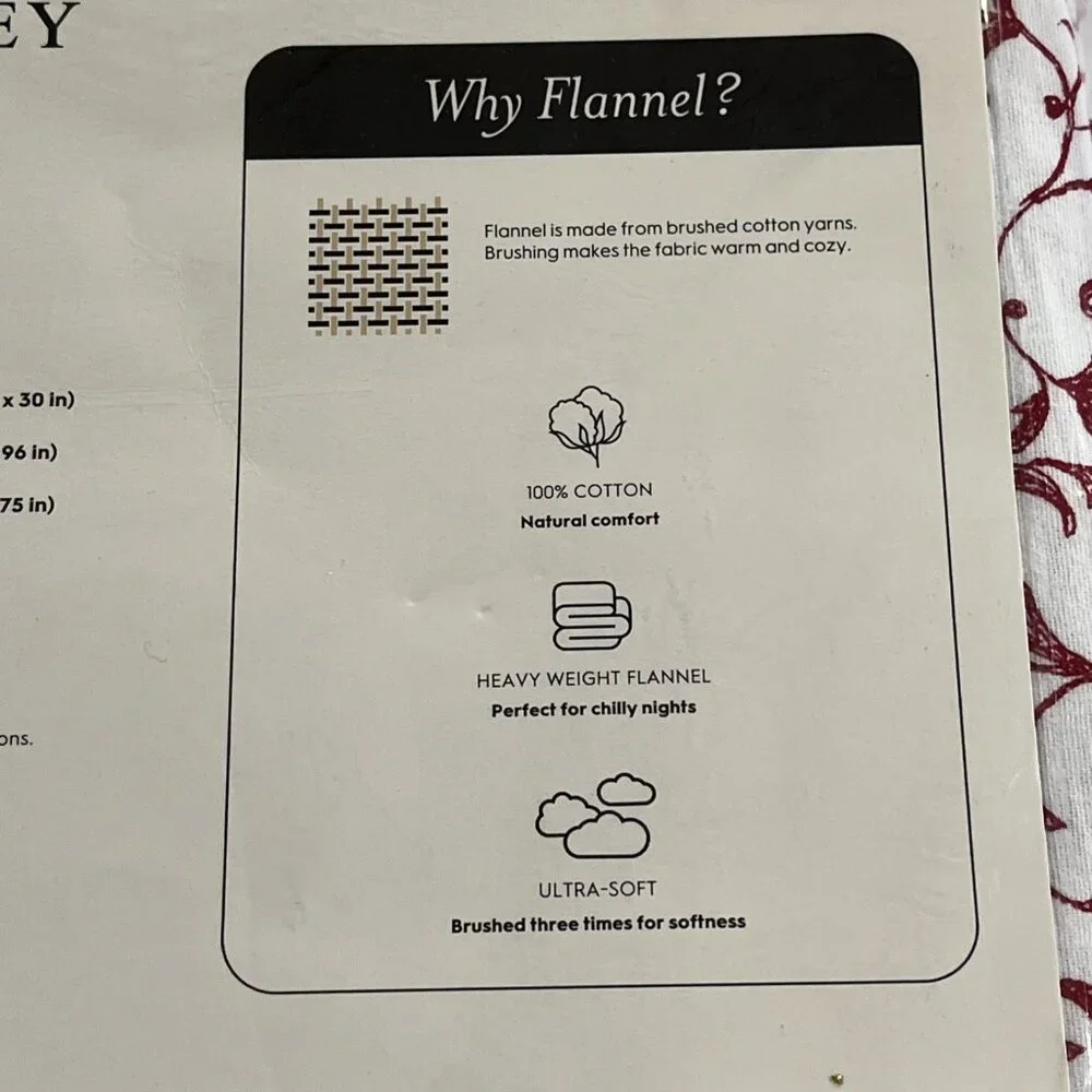 Laura‎ Ashley Flannel Sheet Set Twin Cotton Anna Scroll White Red All Over Print